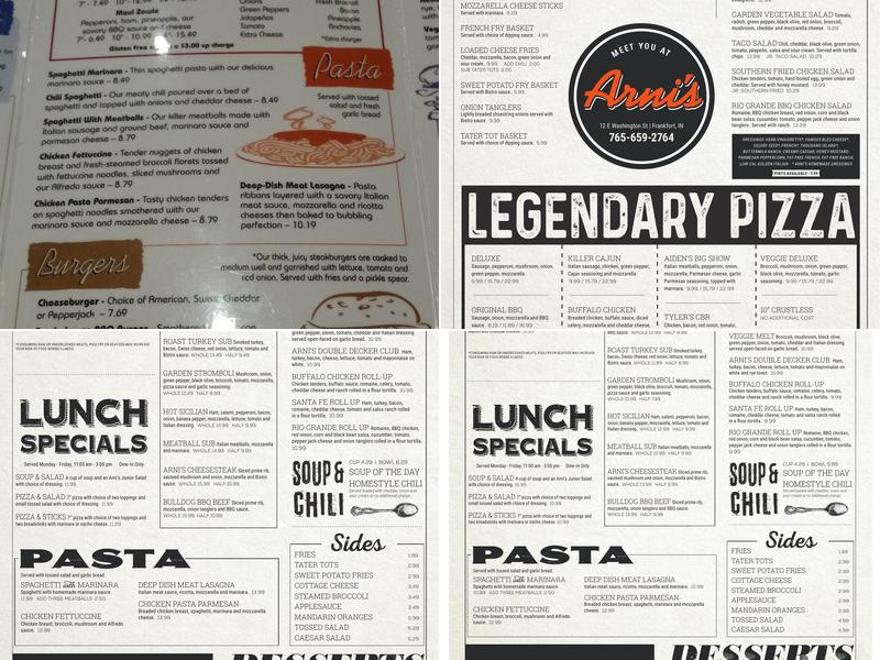 Arni's Frankfort Menu