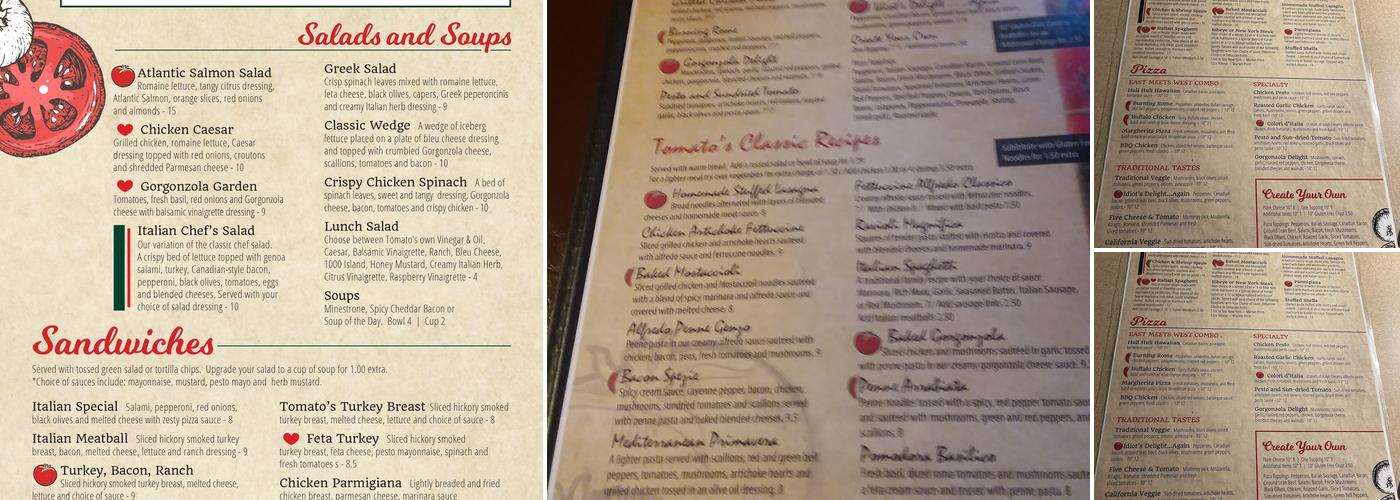 Tomato's Italian Grill Menu