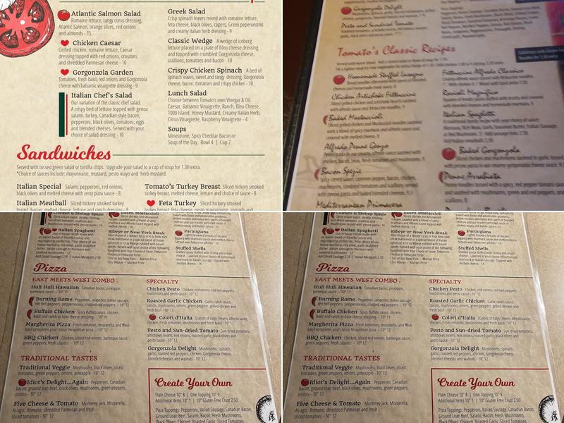 Tomato's Italian Grill Menu