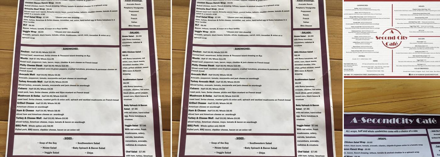 A-SecondCity Cafe Menu