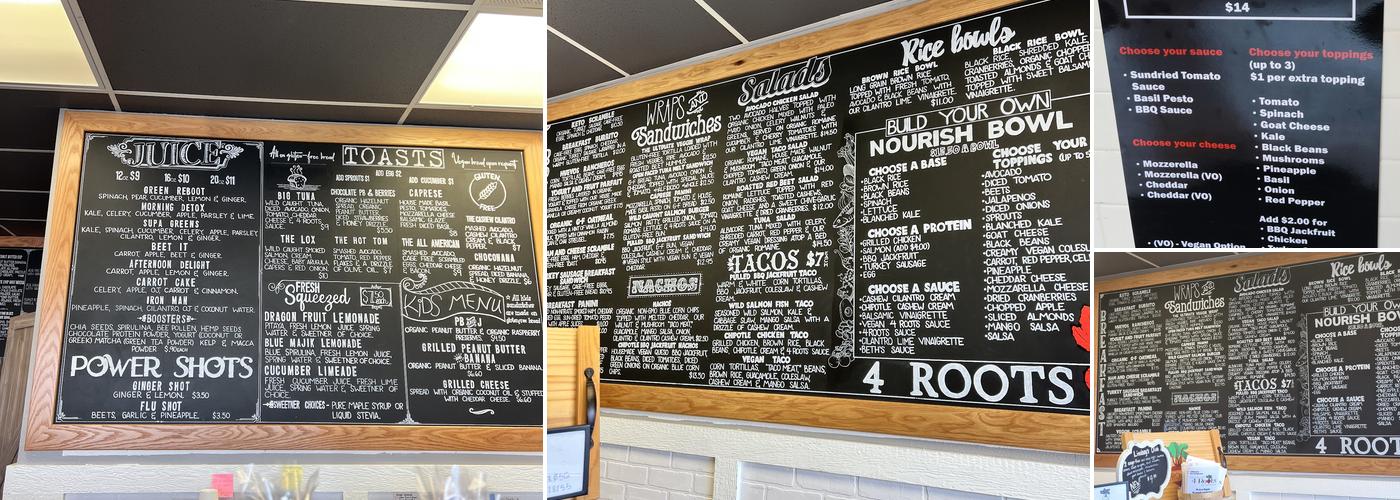 4 Roots Juice Bar & Gluten Free Cafe Menu