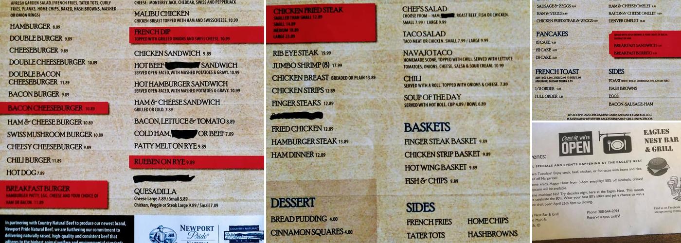 The Eagle's Nest Menu