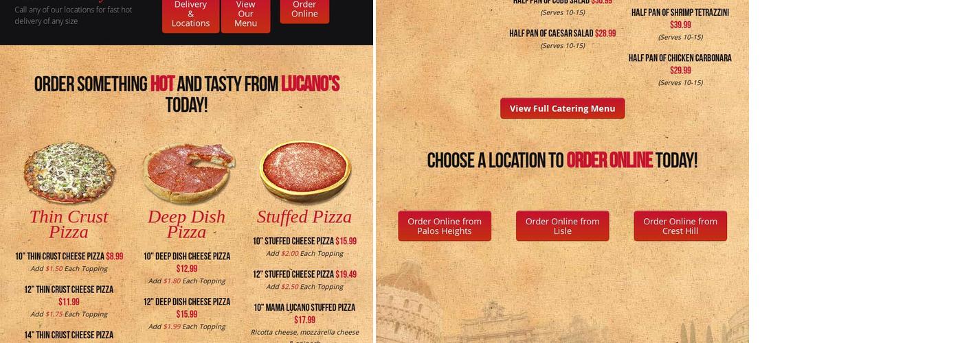 Lucano's Pizza Menu