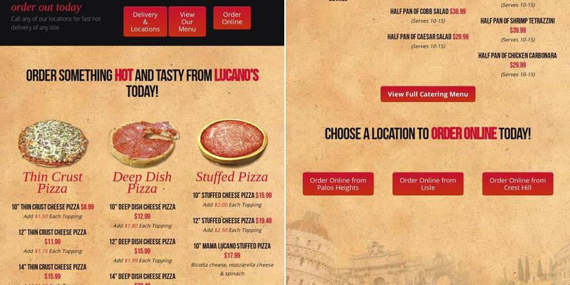 Lucano's Pizza Menu