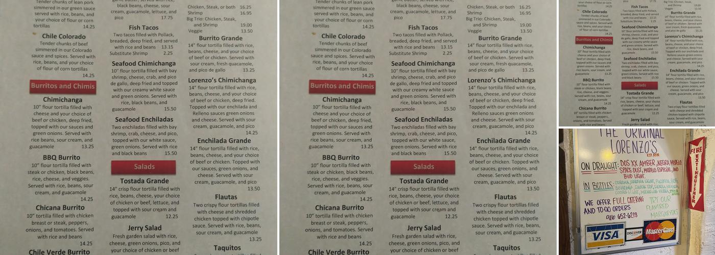 Lorenzo's Méxican Restaurant Menu