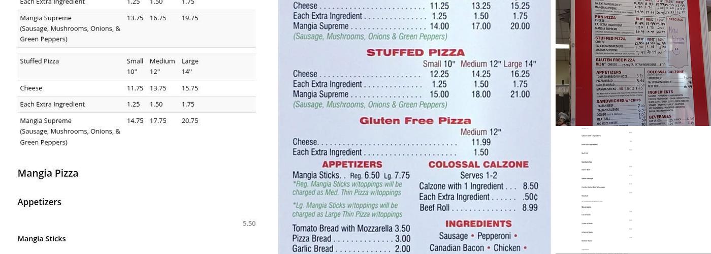 Mangia Pizza Menu