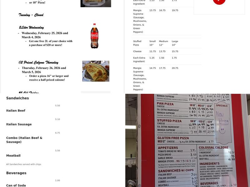 Mangia Pizza Menu