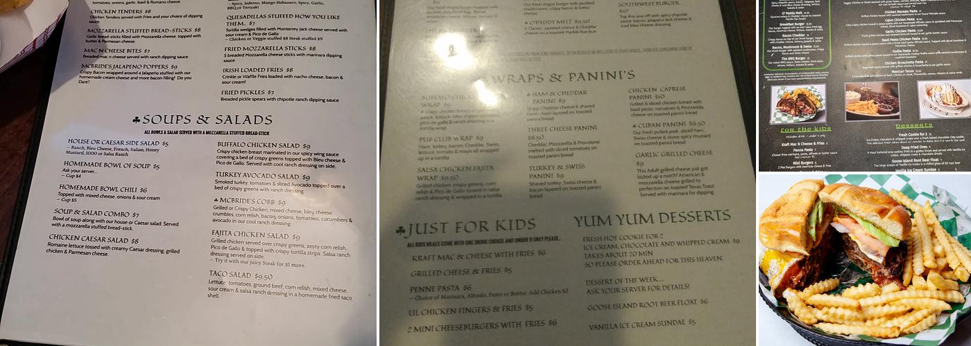 McBride's on 52 Menu