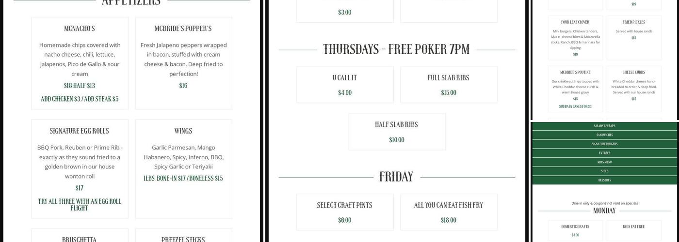 McBride's on 52 Menu