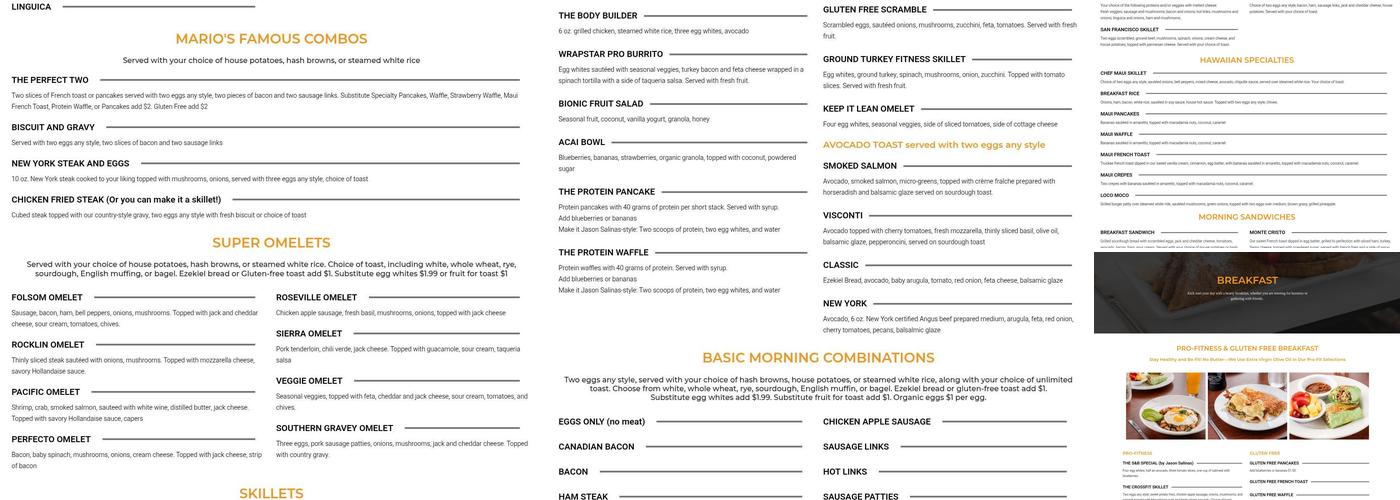 Marios Early Toast Menu