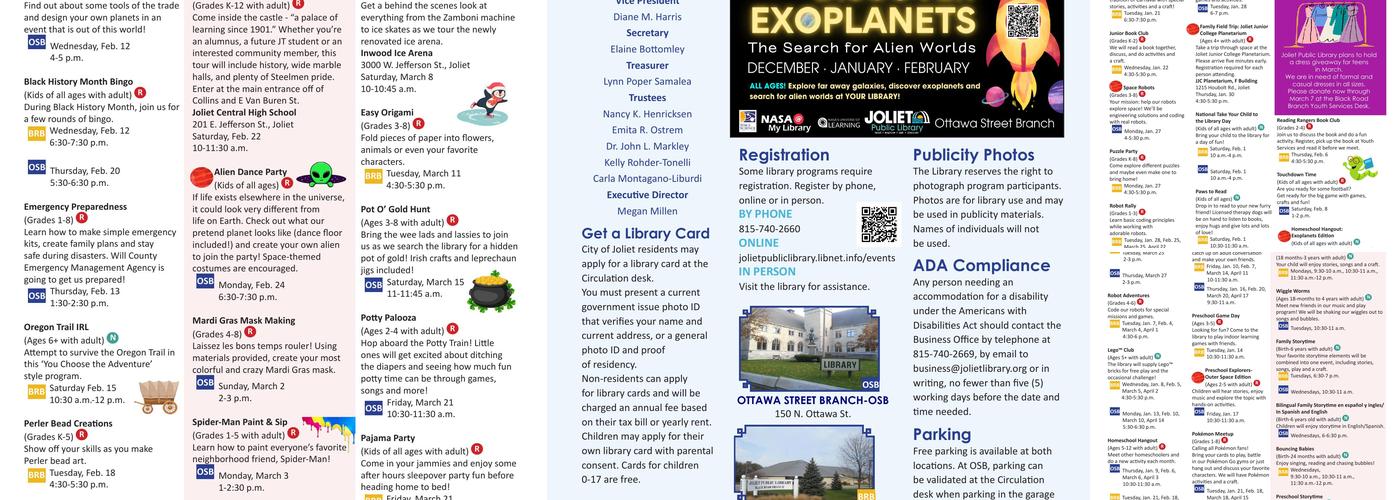 Joliet Public Library Black Road Branch Menu