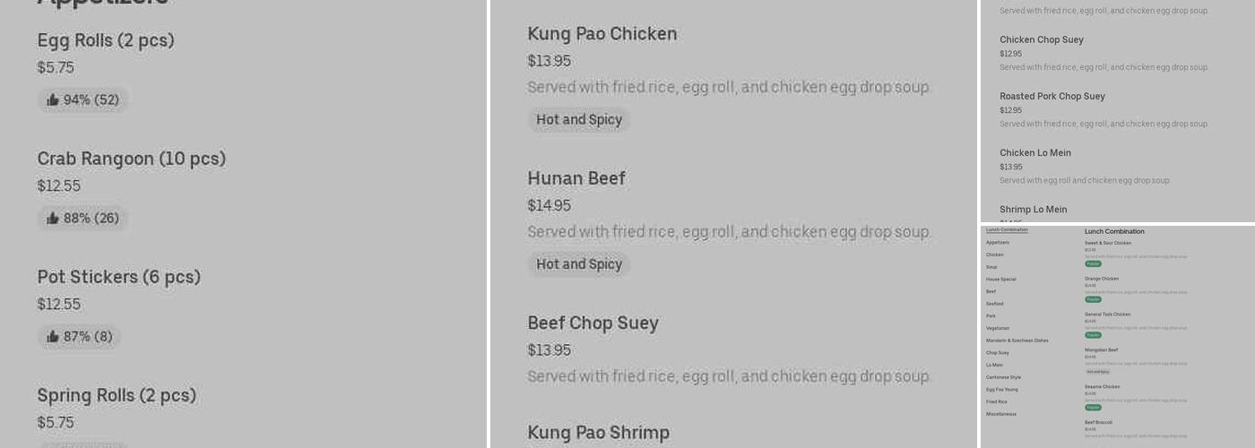 Great Wall of China Menu