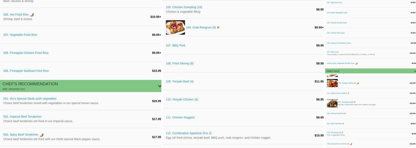 Mo's Chinese Kitchen Menu