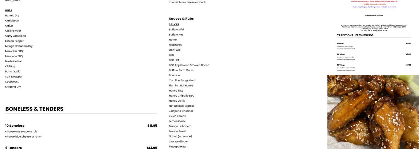 Rooster's Wings & Brew Menu