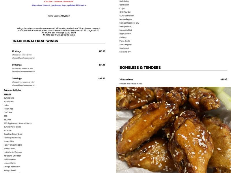 Rooster's Wings & Brew Menu