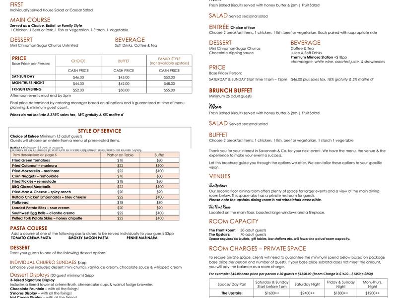 Savannah & Company Menu