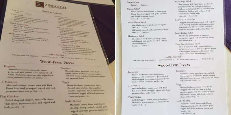 Zinfandel California Cuisine Menu