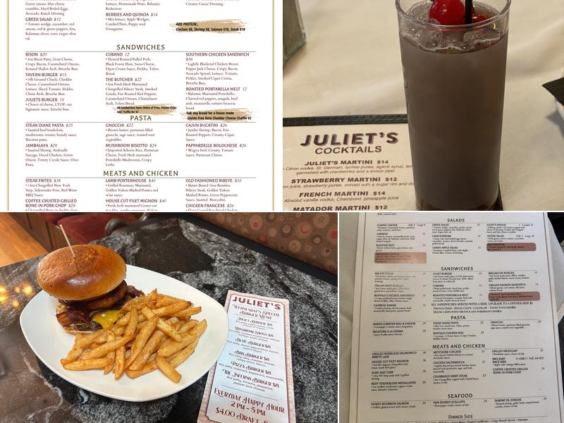 Juliet's Tavern Menu