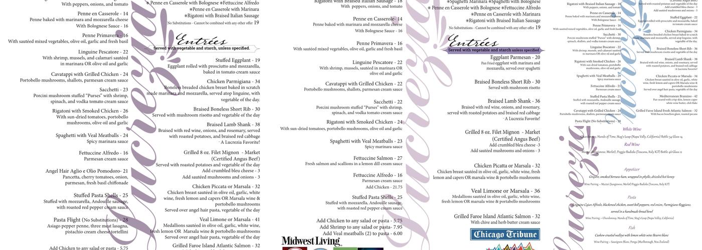 Lucrezia Trattoria Menu