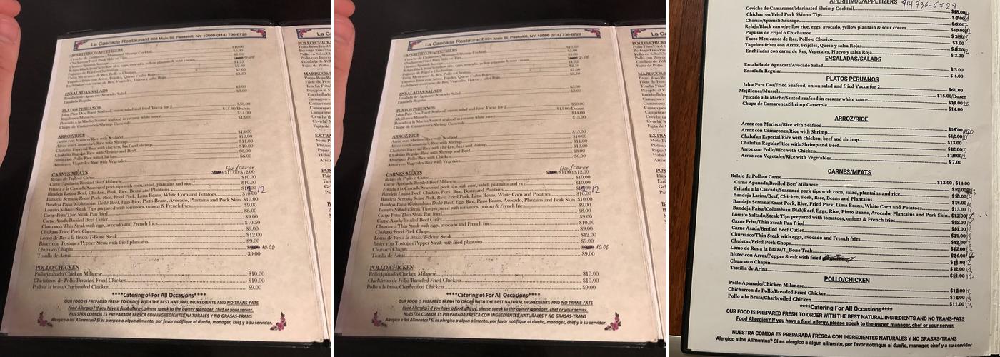 La Cascada Menu
