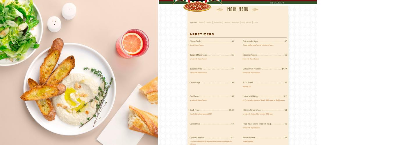 Primo's Pizza Menu