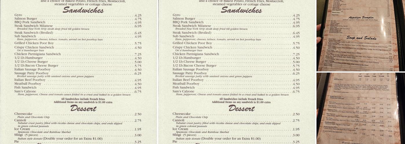 Sam's Pizza Menu