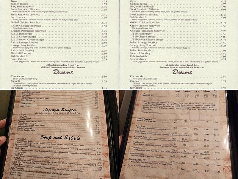 Sam's Pizza Menu