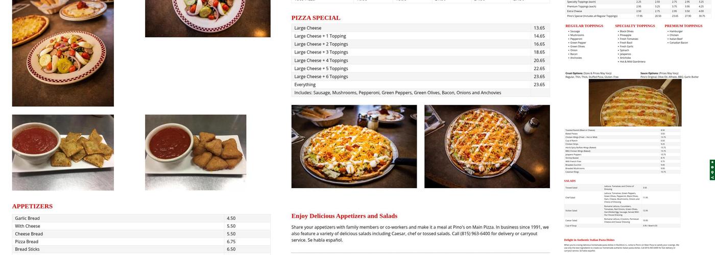 Pino's on Main Pizza Menu