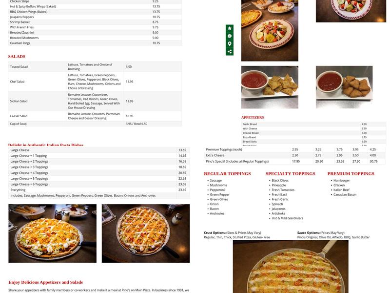 Pino's on Main Pizza Menu