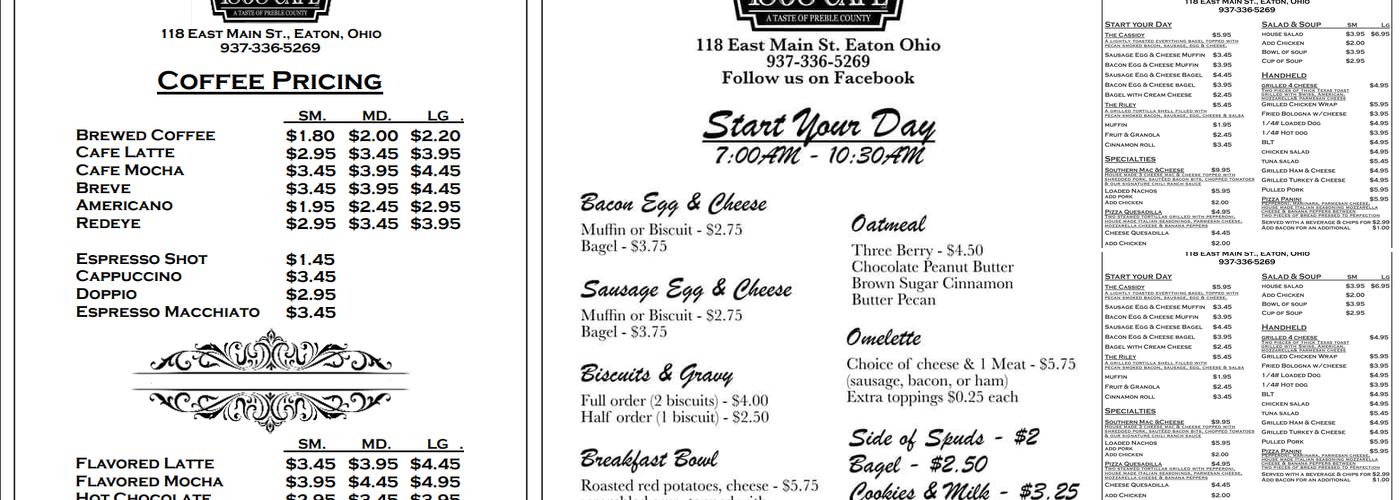 The 1808 Cafe Menu