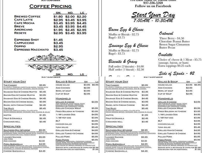 The 1808 Cafe Menu