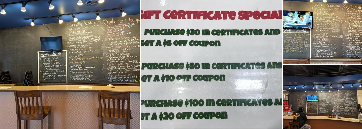 Buddy's Burgers Menu