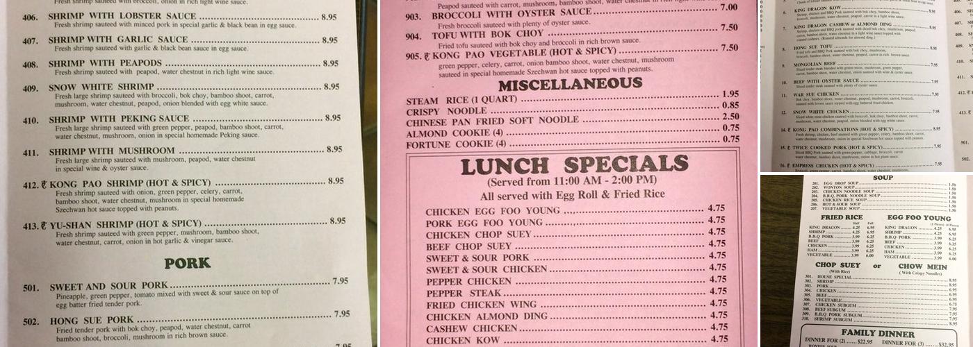 King Dragon Menu