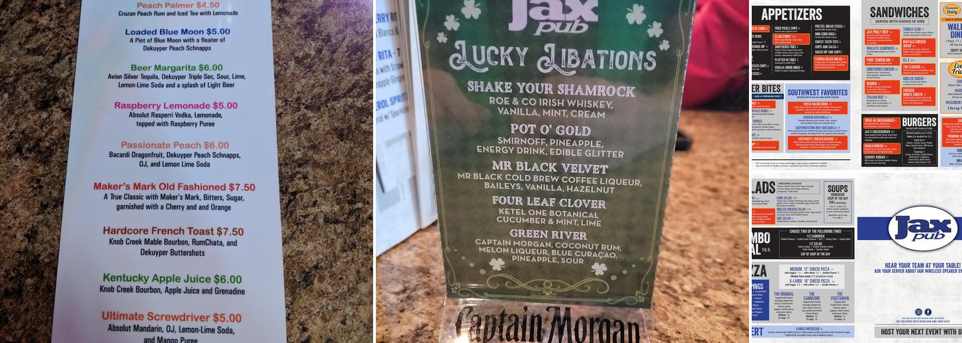 Jax Pub Menu