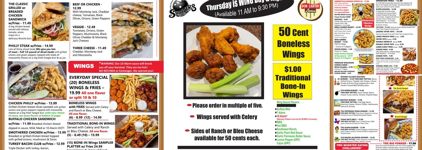 Shooter's Bar Grill Menu
