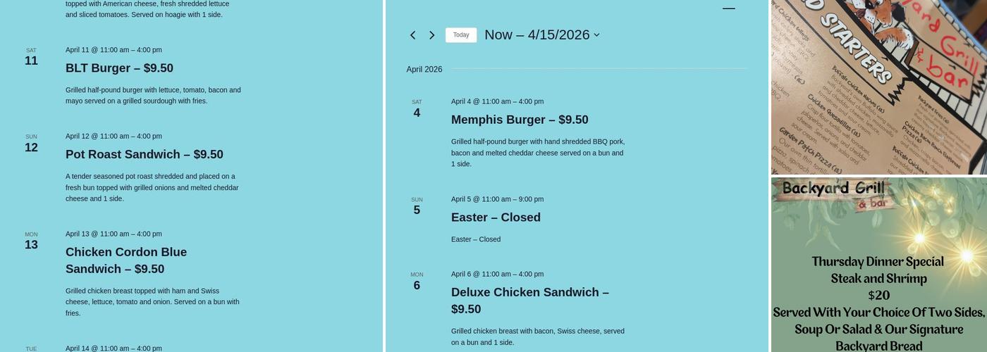 Backyard Grill & Bar Menu