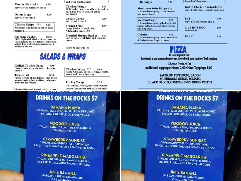 Tad's on the Rock Menu