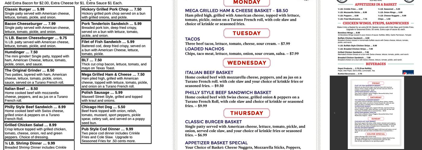 Latham West Bar & Grill Menu