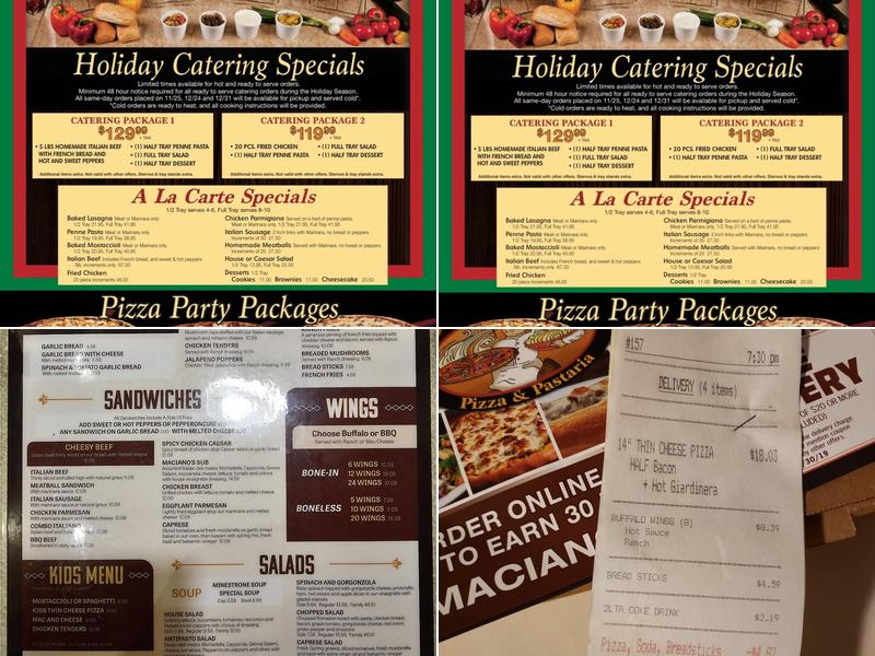 Maciano's Pizza & Pastaria Menu