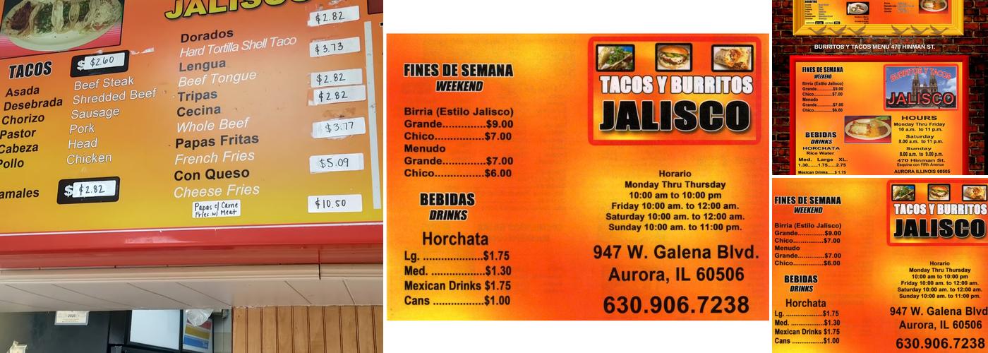 Tacos y Burritos Jalisco Menu