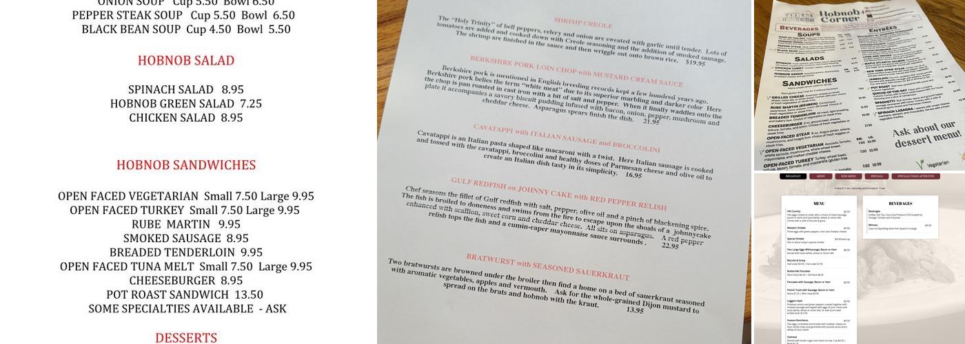 Hobnob Corner Menu