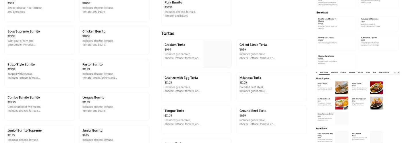 Boca Burritos Menu