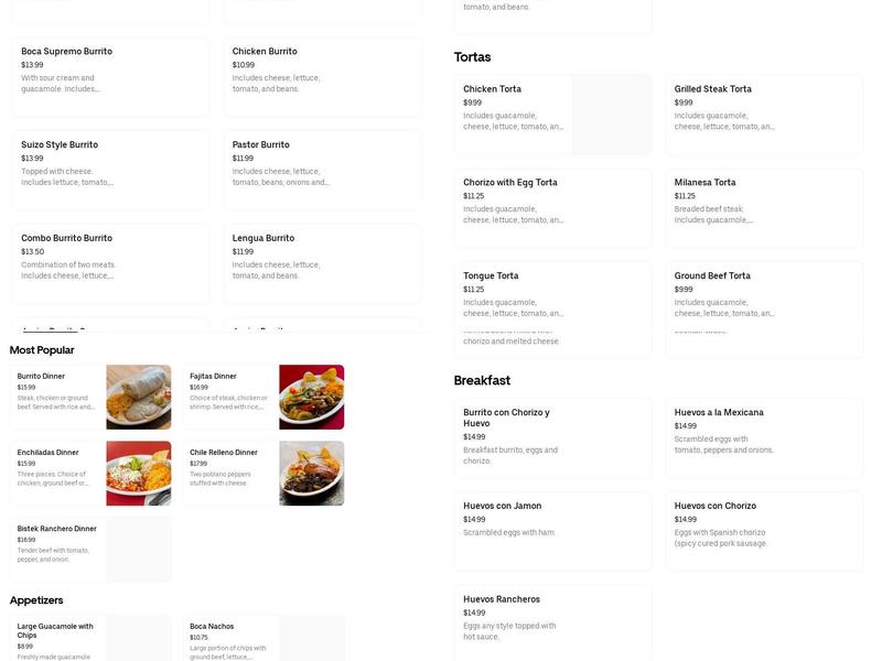 Boca Burritos Menu