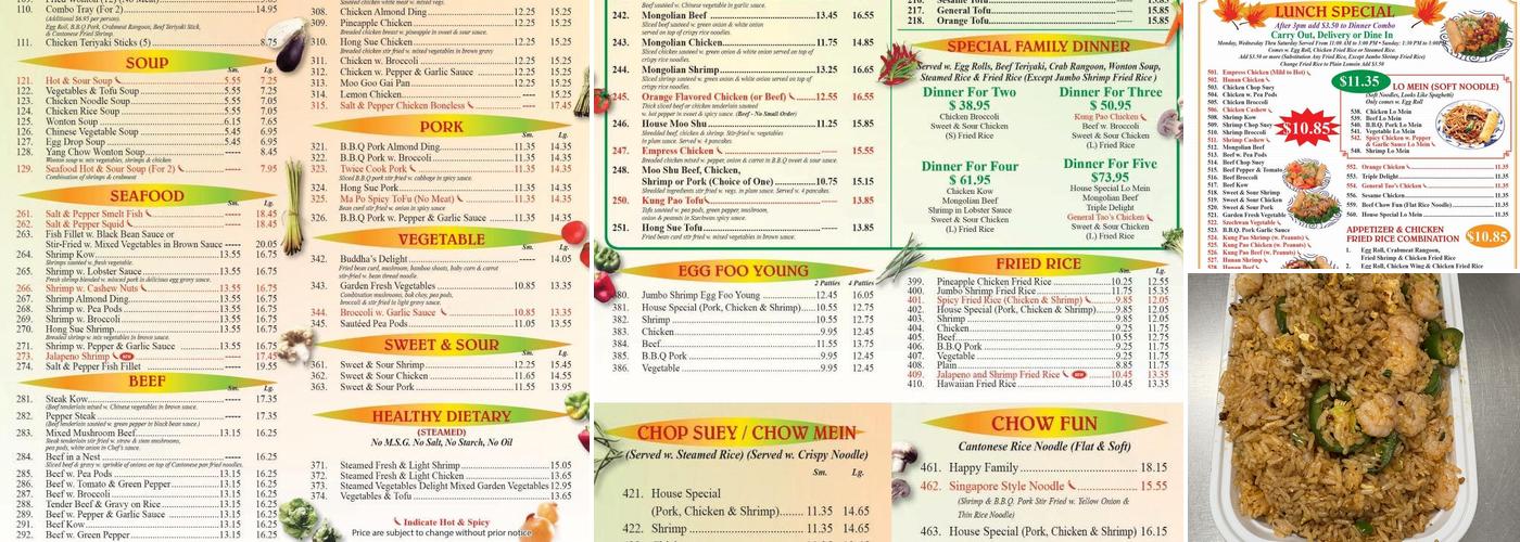 New China Hut Menu