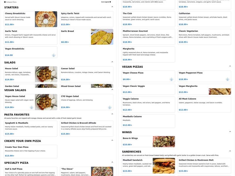 Steve's Pizza - Woodland Menu