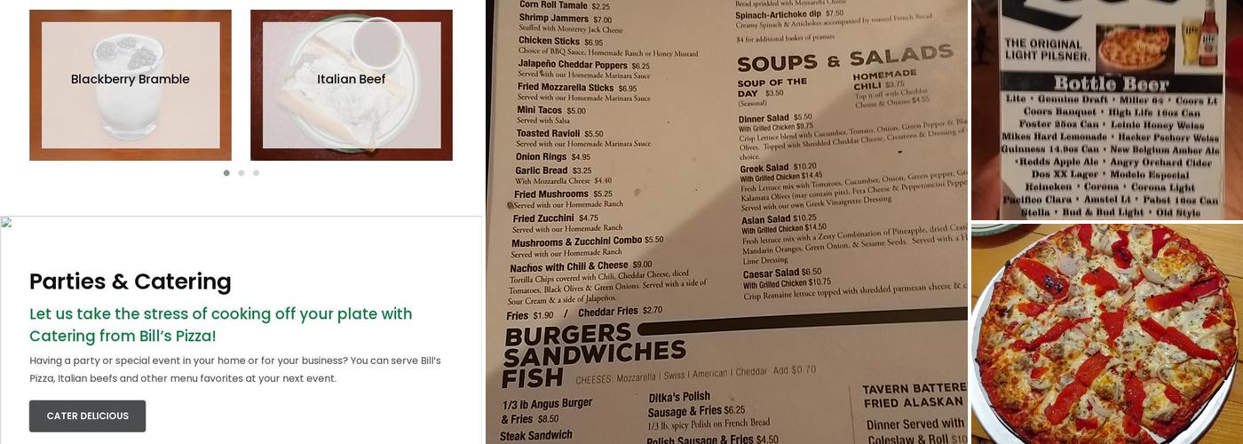 Bill's Pizza & Pub Menu