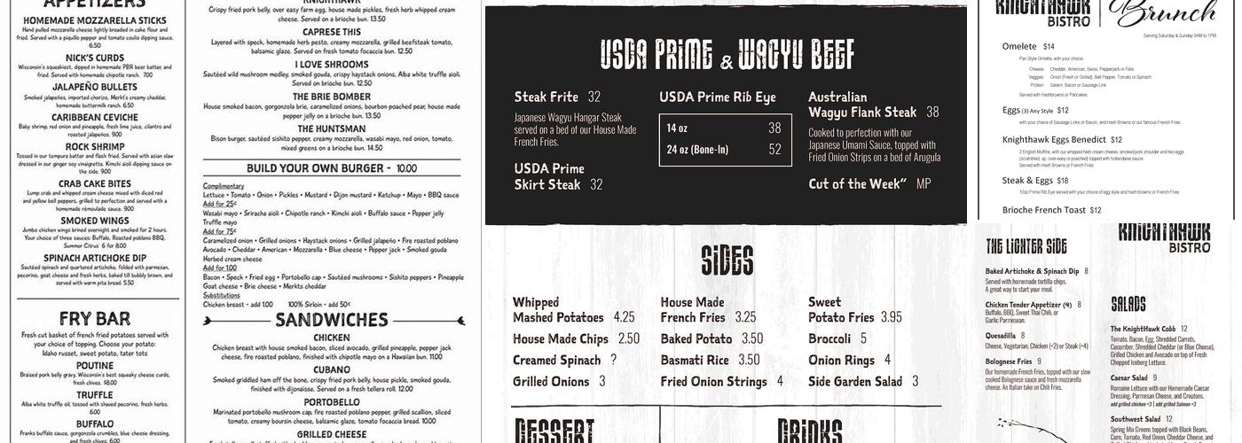Knighthawk Burger Bistro Menu