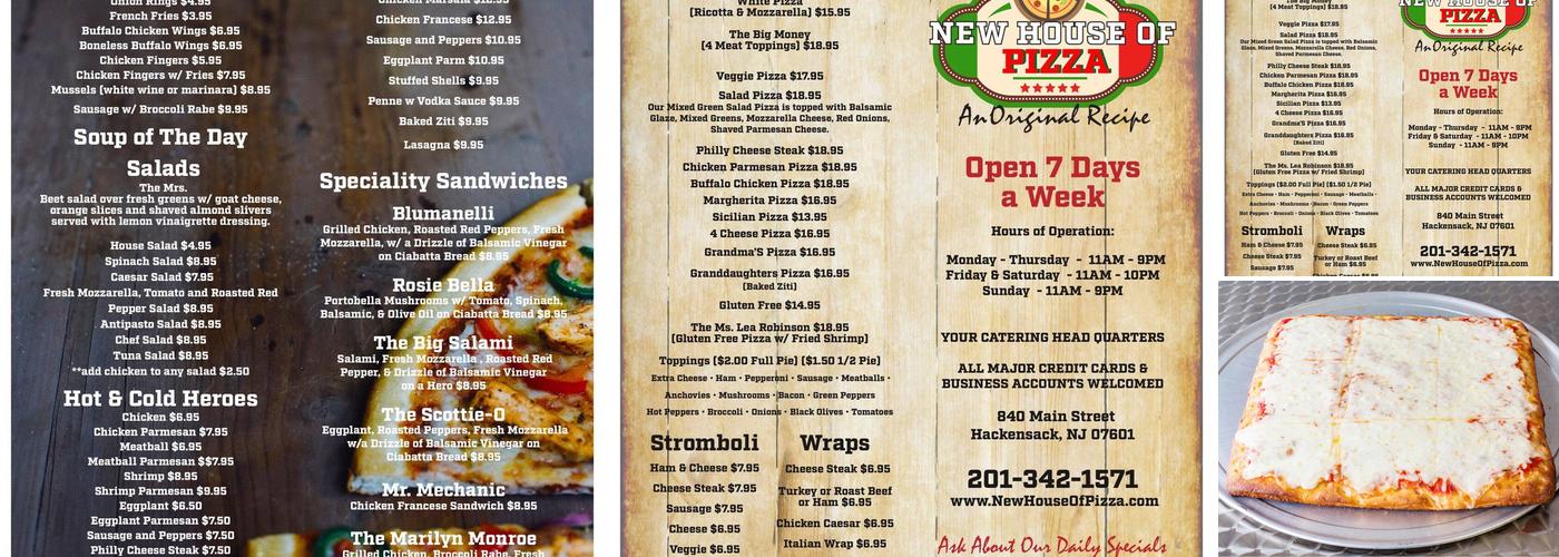 New House of Pizza Menu