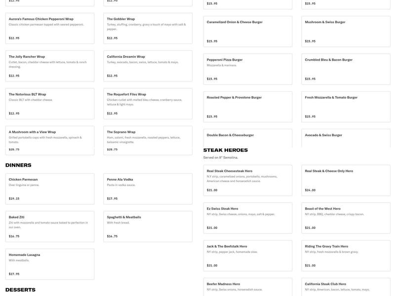 Late Nite Hackensack Pizza & Steak Menu