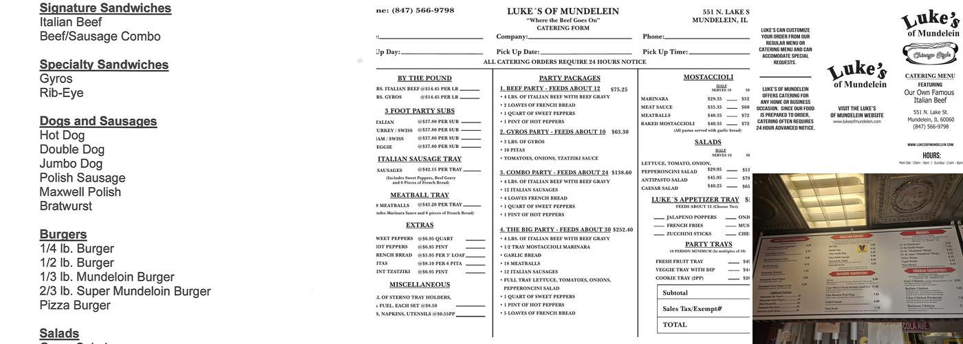 Luke's of Mundelein Menu